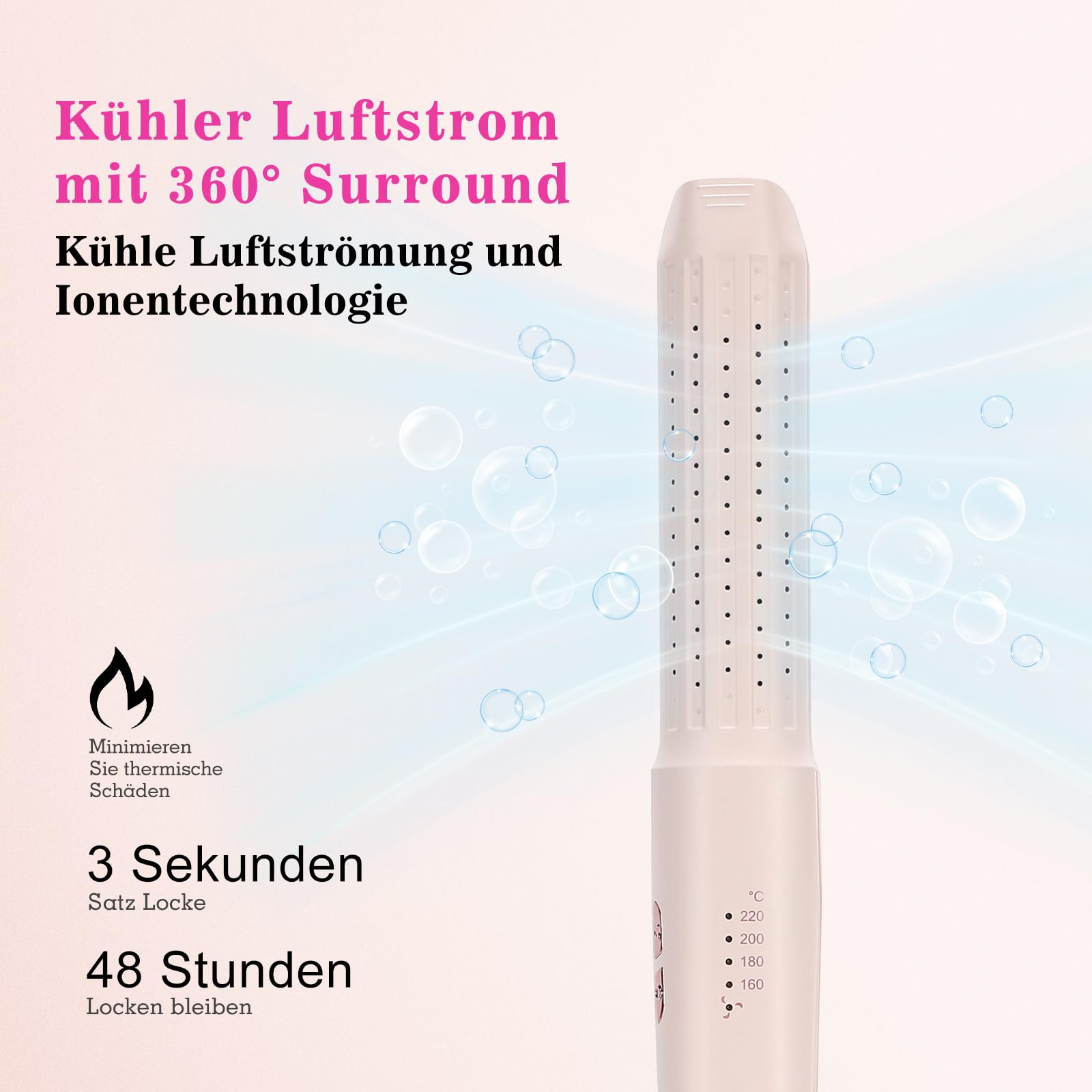 2-in-1 Lockenstab & Haarglätter mit Kaltluft, Negativ-Ionen