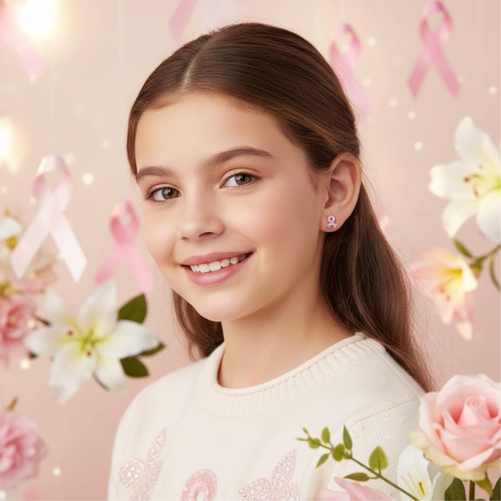 925 Sterling Silver Pink Crystals Breast Cancer Ribbon or Your Choice Colors Stud Earrings - Image 3