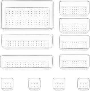 Strehknewen 11 Peças Organizadores de Gavetas de Plástico Transparente – Bandejas Empilháveis de 4 Tamanhos para Maquilh...