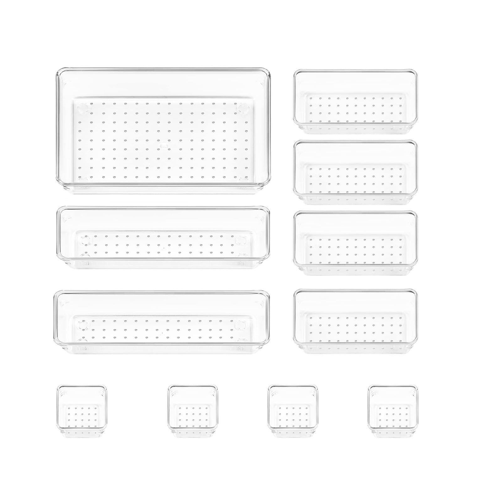 Binnan 25 Pezzi Organizer per Cassetti Trasparente con 4 Dimensioni Organizzatore, Organizer Trasparente Antiscivolo, Sistema Organizer per cassetti, per Trucchi, Bagno, Scrivania, Toeletta, Cucina