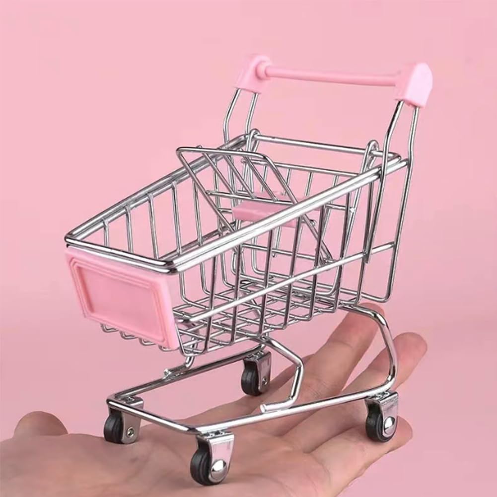 Embhlitfe Mini Wózek Na Zakupy, Mini Supermarket Wózek Ręczny, Dla Dzieci I Dorosłych, Dekoracja Stołu, Uchwyt Do Makijażu, Regał Do Przechowywania (Różowy, Czerwony + Niebieski), 2 Sztuki