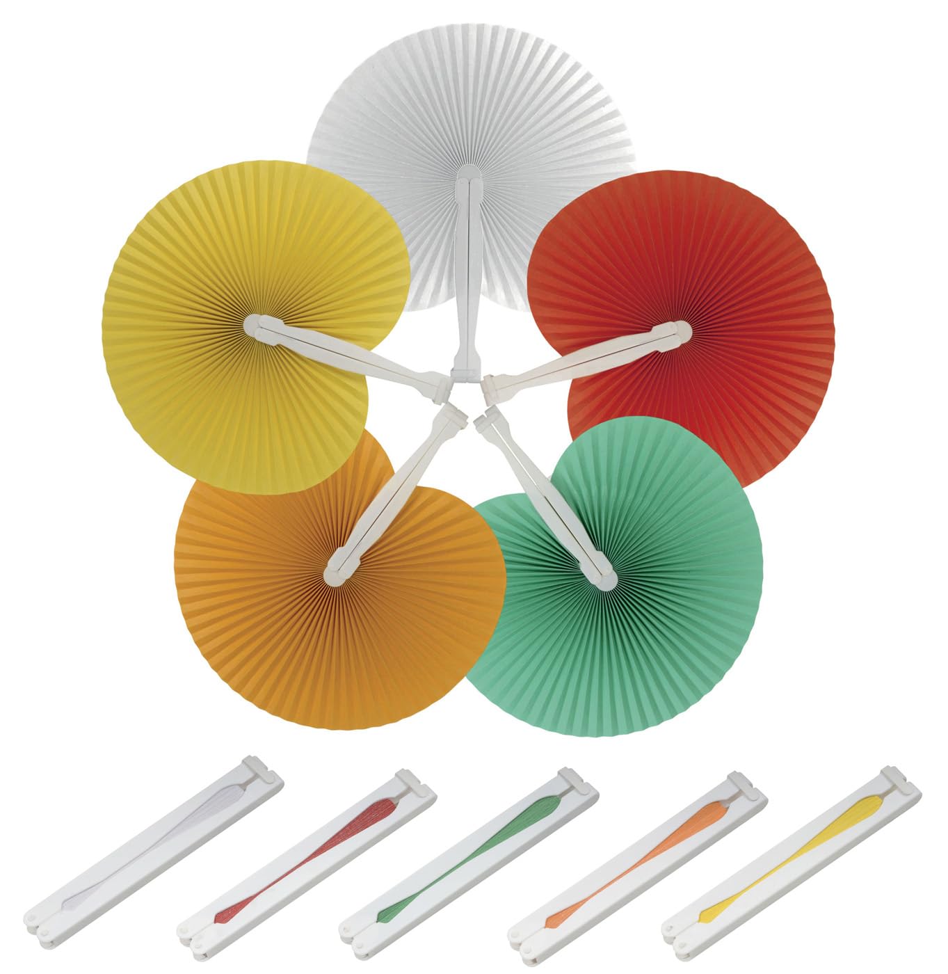 Generico 100 Ventagli Arcobaleno 20 Bianchi - 20 Rossi - 20 Verde - 20 Gialli - 20 Arancioni (24cm -26 cm) da Borsetta Matrimonio Segnaposto Bomboniera
