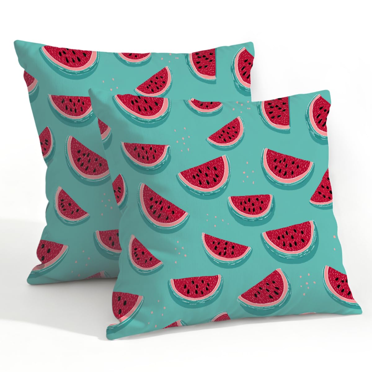 Outdoor Pillow Covers Waterproof Pillowcases 22x22in Set of 2 Summer Watermelon On Turquoise Decorative Throw Cushion Case for Couch Sofa Garden Patio Furniture