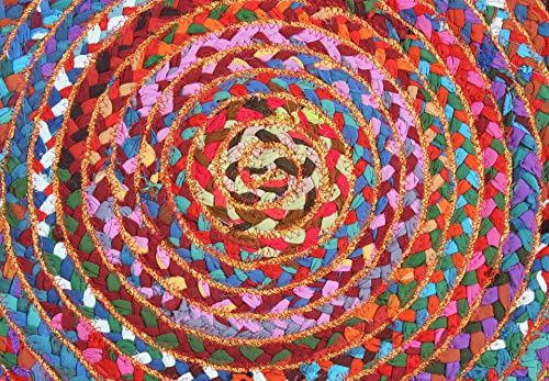 Tapis rond tressé coton et jute multicolore pour zone trafic - 6