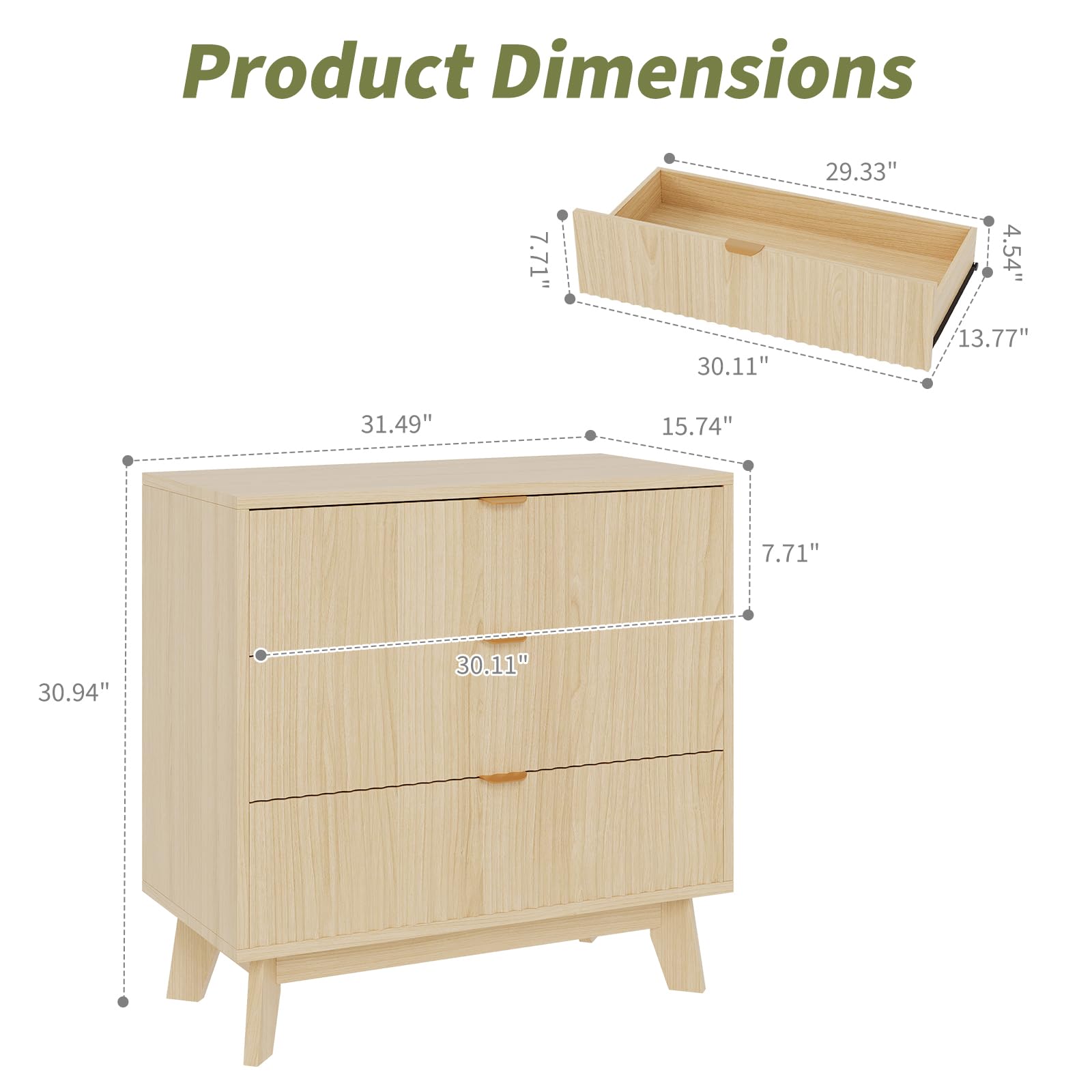 GarveeLife Commode à 3 Tiroirs, Meuble De Rangement en Bois Clair Naturel avec Finition Verticale, Dimensions 80 x 40 x 79 cm, Design Scandinave pour Chambre Et Salon