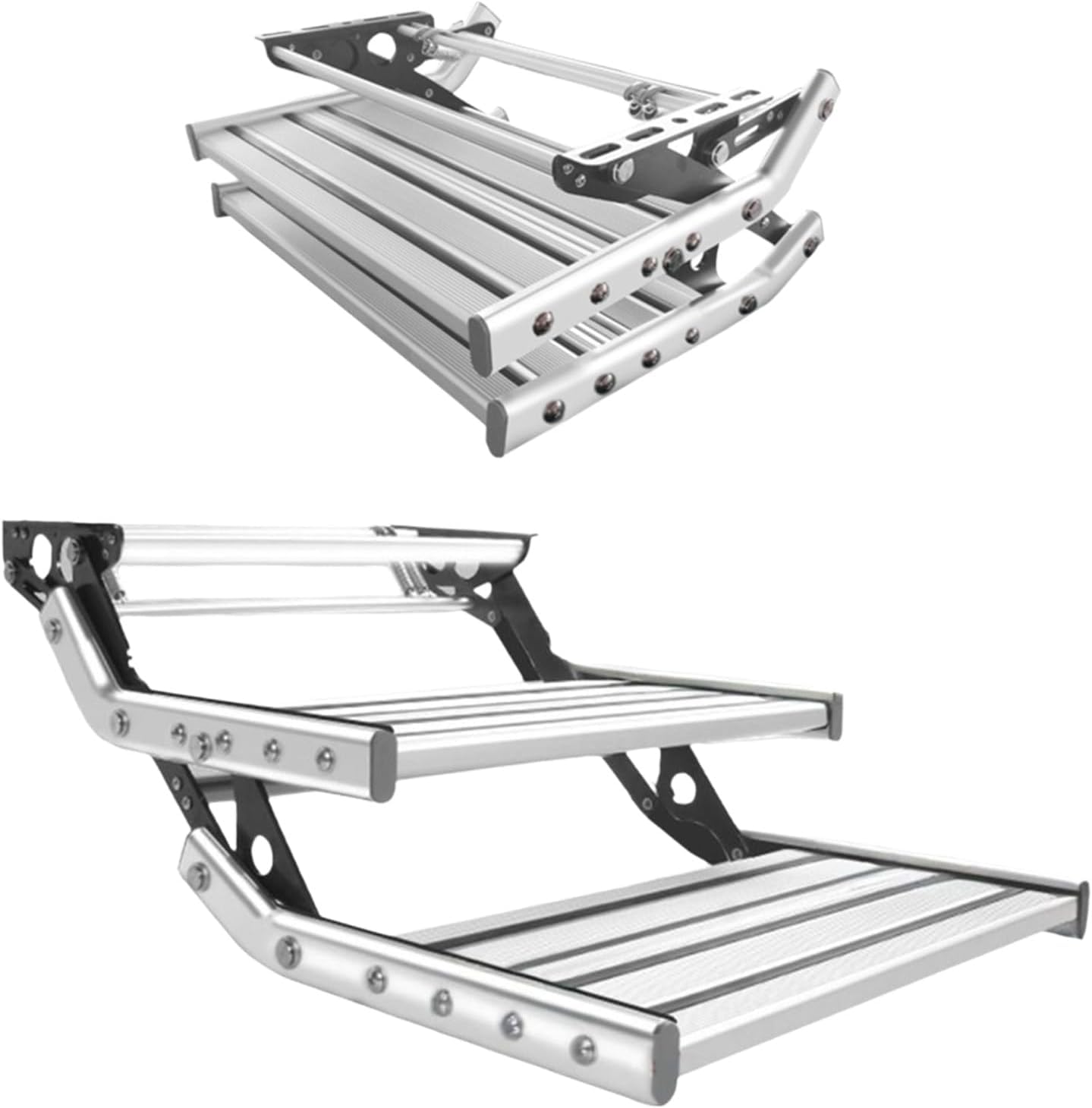 WIANQIAN Manual Electric RV Step Ladder, Truck Camper Steps, Motorhome Step Ladder, Rust And Corrosion Resistant, LED Light, Strong Spring, For Rv Van Motorhome Travel Trailer Double-layermanual