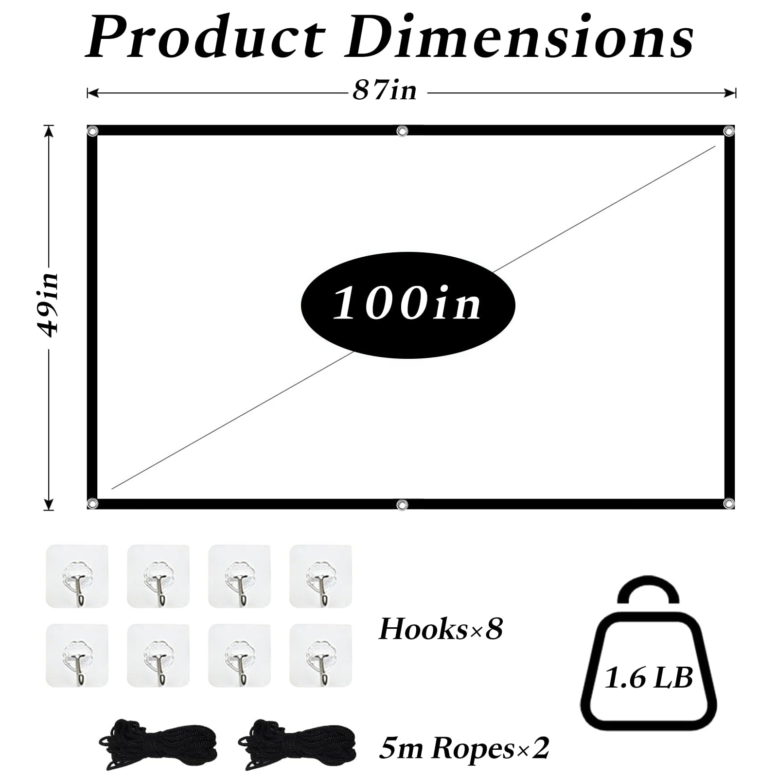 Telo Per Proiettore Schermo di Proiezione Projector Screen Telo Bianco Per Proiettore Adatto per Campeggio Home Theater Casa, Scuola Conferenze e Altre Occasioni