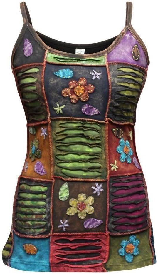 Shopoholic Fashion Flower Embroidered Women Waist Length Festival Stonewashed Hippy Cotton Tank Top