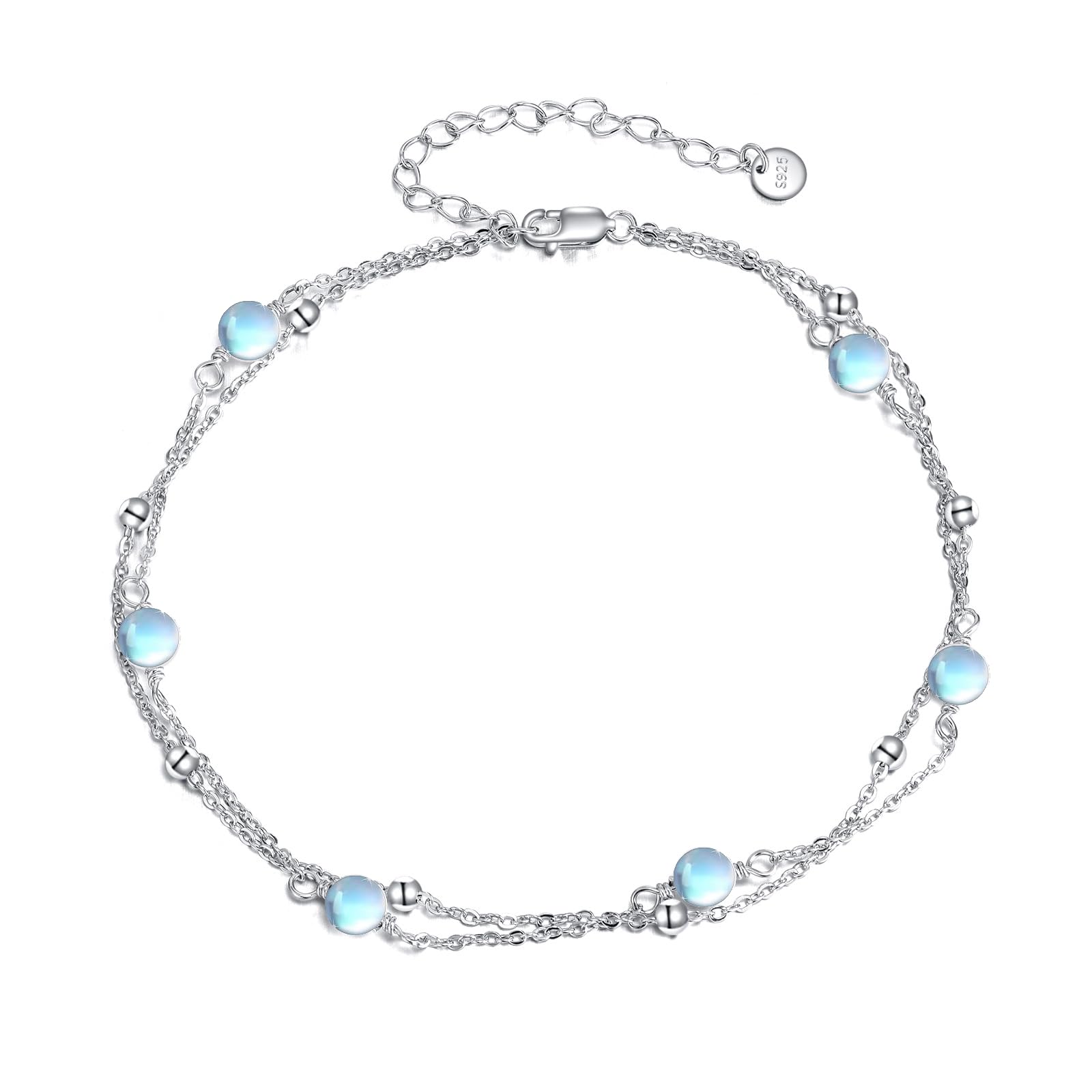 CRMAD Pearl/Moonstone/Larimar/Turquoise/Opal/Black Onyx Bracelet Anklet for Women Sterling Silver Beach Jewelry Gift for Women