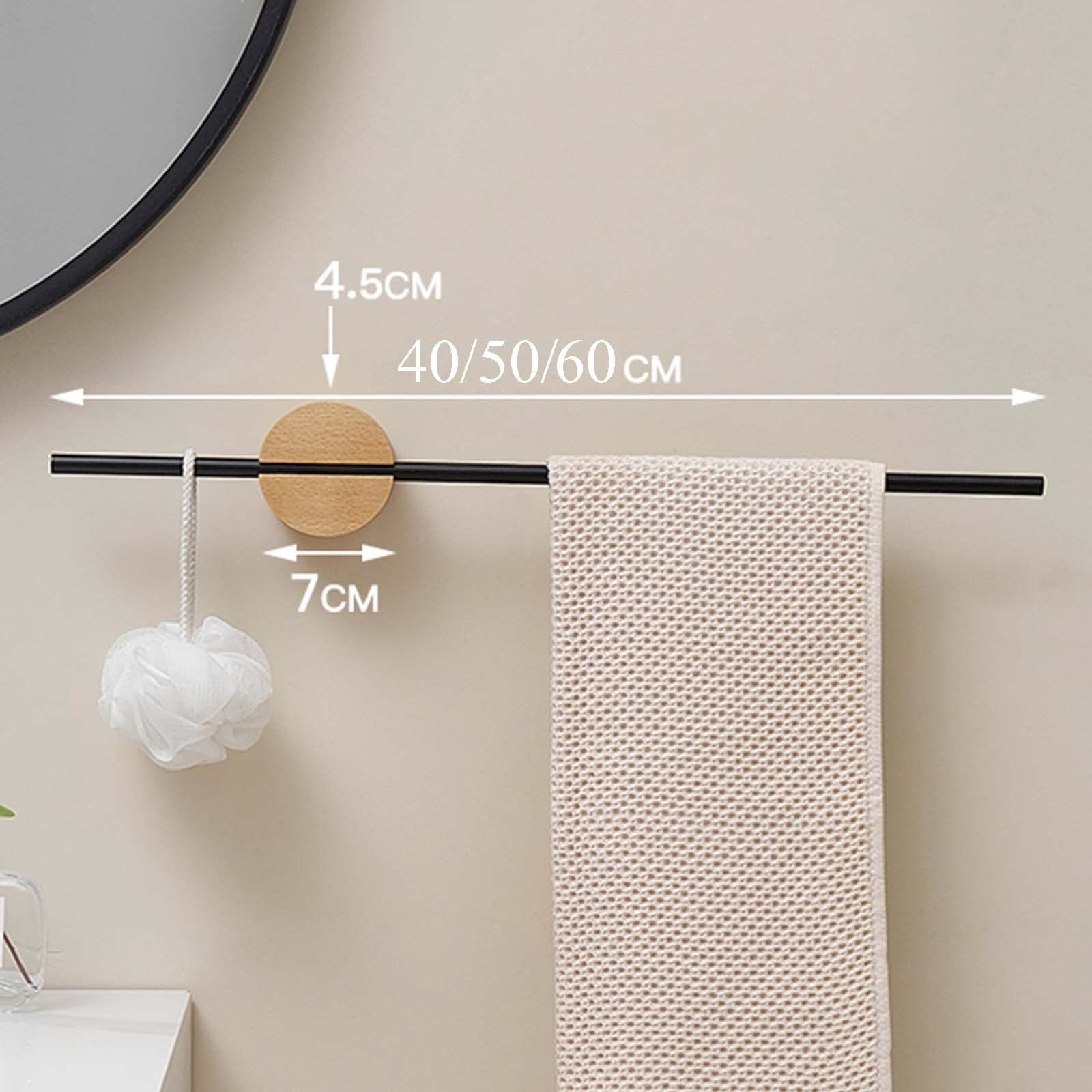 Toallero adhesivo para montaje en pared, sin necesidad de taladrar, sin madera, aluminio, fácil instalación, color negro, 40 cm