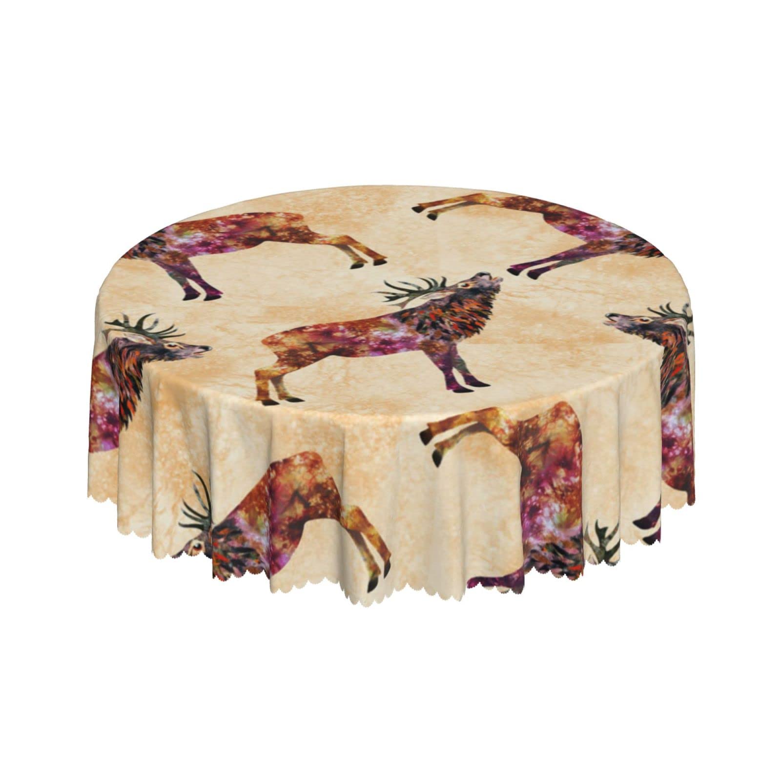 Lsjuee Colorful Elk Deer Round Tablecloth 60 Inch Printed Washable Tablecloth for Dining Party Holiday Fall Home Decorative