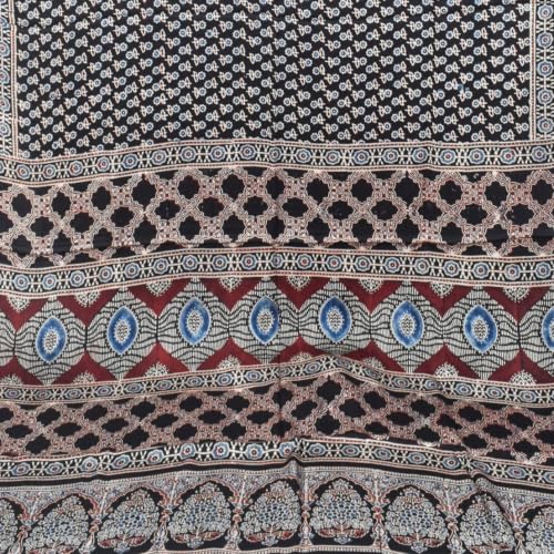 Image of Ethnics of Kutch Womenss Ajrakh Modal Silk Natural Dye Hand Block Print Saree with Blouse Piece - 5.5 Mtr Length