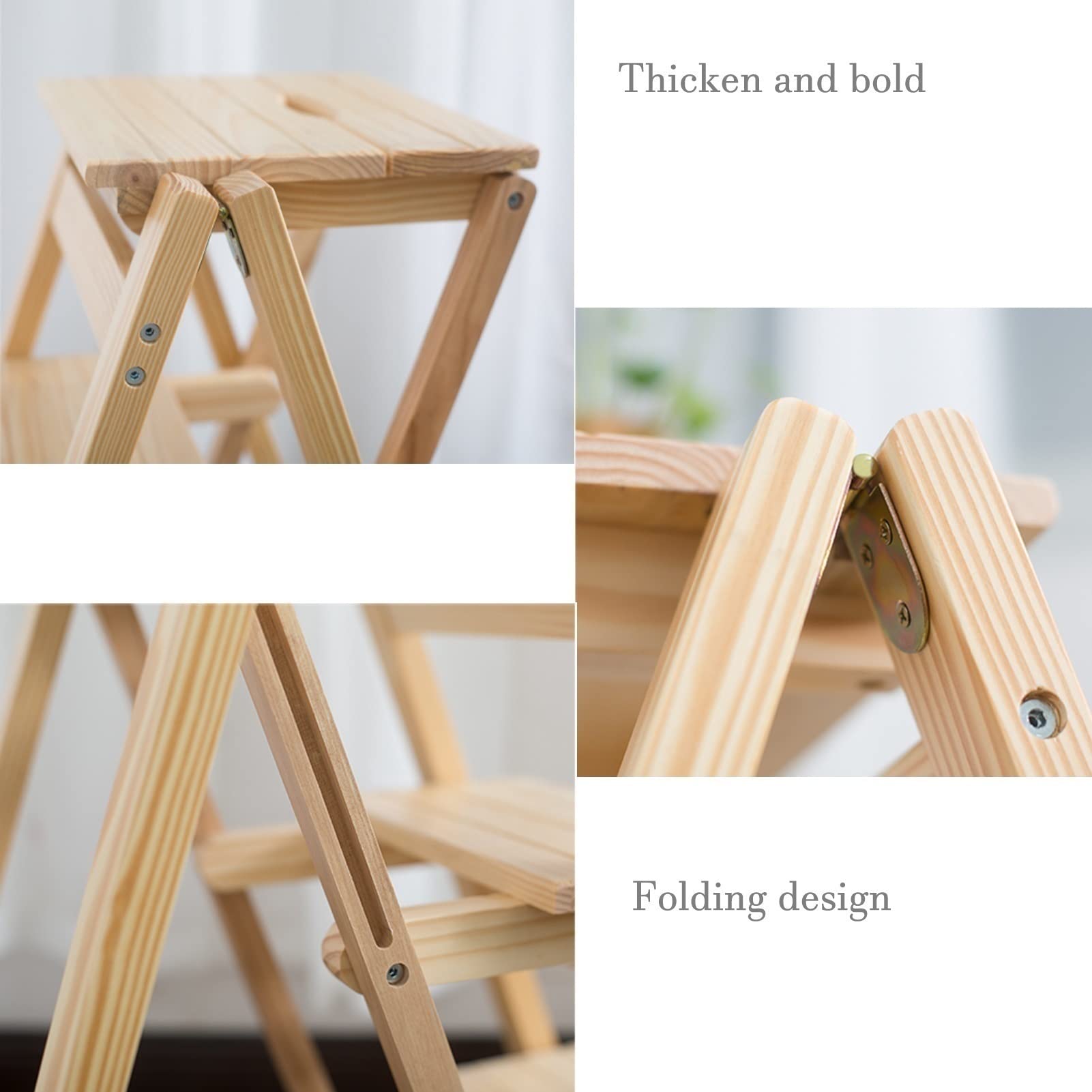 Escalera Plegable De Madera Antideslizante De 2 Peldaños - Taburete Portátil Compacto, Taburete De Seguridad Multifuncional para El Hogar, Escaleras Y Espacios,B