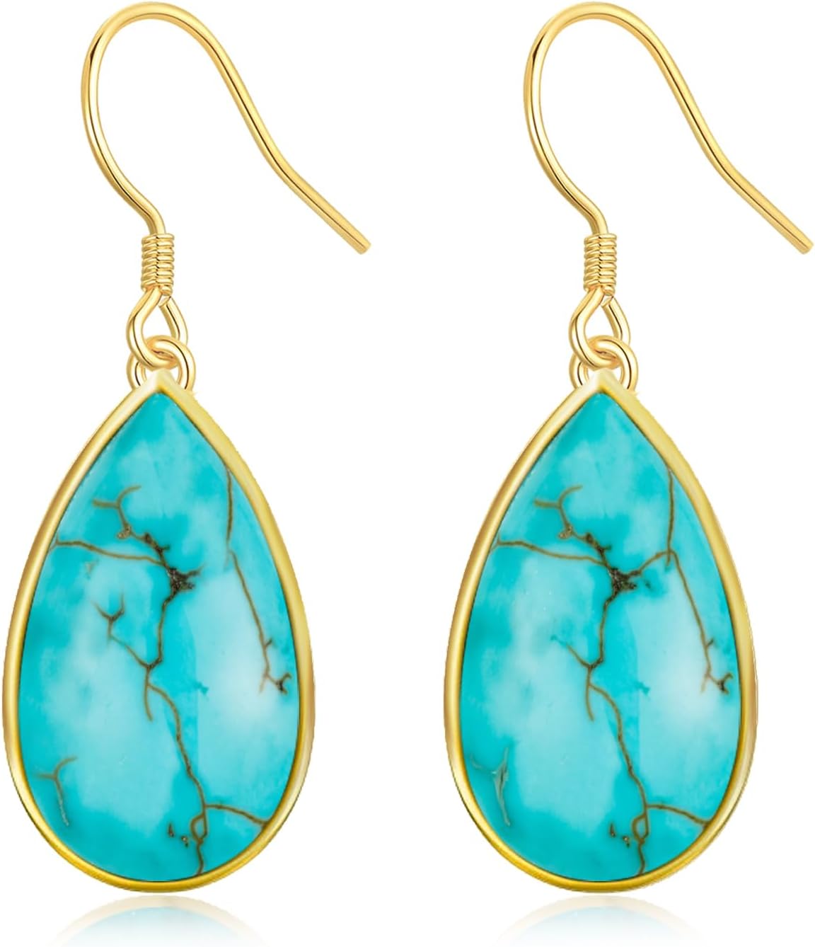 Genuine Big Turquoise Earrings for women Dangling Large Teardrop Gemstone 925 Sterling Silver Statement Jewelry for Her