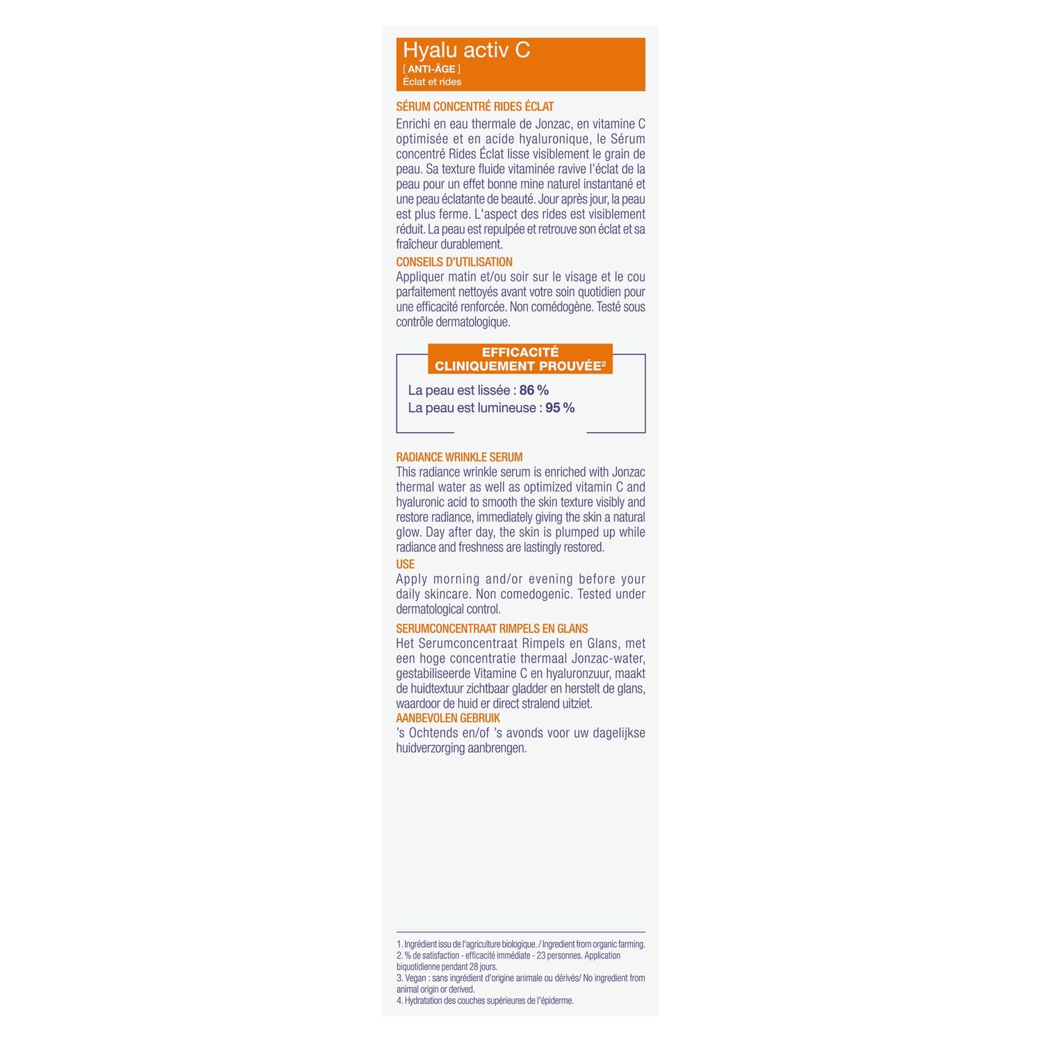EAU THERMALE JONZAC - Sérum Visage Anti-Rides Éclat Lissant Hyalu Activ C Bio - 99% d'origine naturelle - Flacon pompe 30 mL - Fabriqué en France