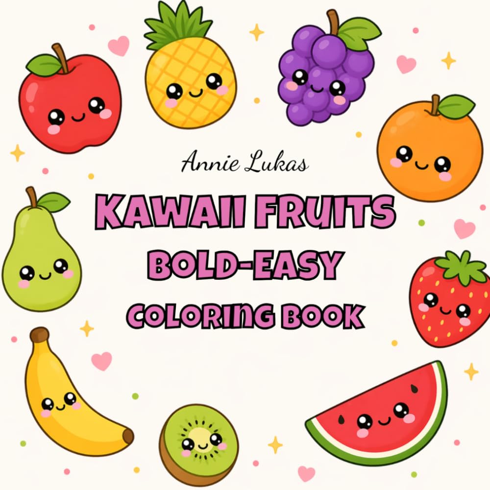 Kawaii Fruits Bold-Easy Coloring Book