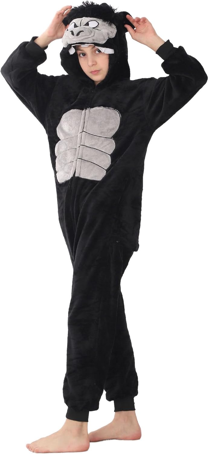 Animal Hooded Onesie Costume for Kids Adults Boys Girls Halloween Easter Mens Womens Cosplay Outfit Kit Black Gorilla - Image 4