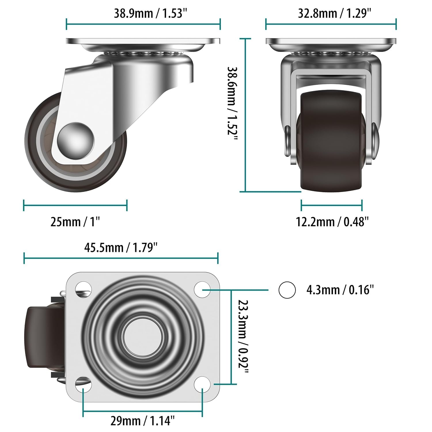 ruote per carrelli 25mm丨 Set di 8 ruote per carrelli丨Totale Capacità 80kg
