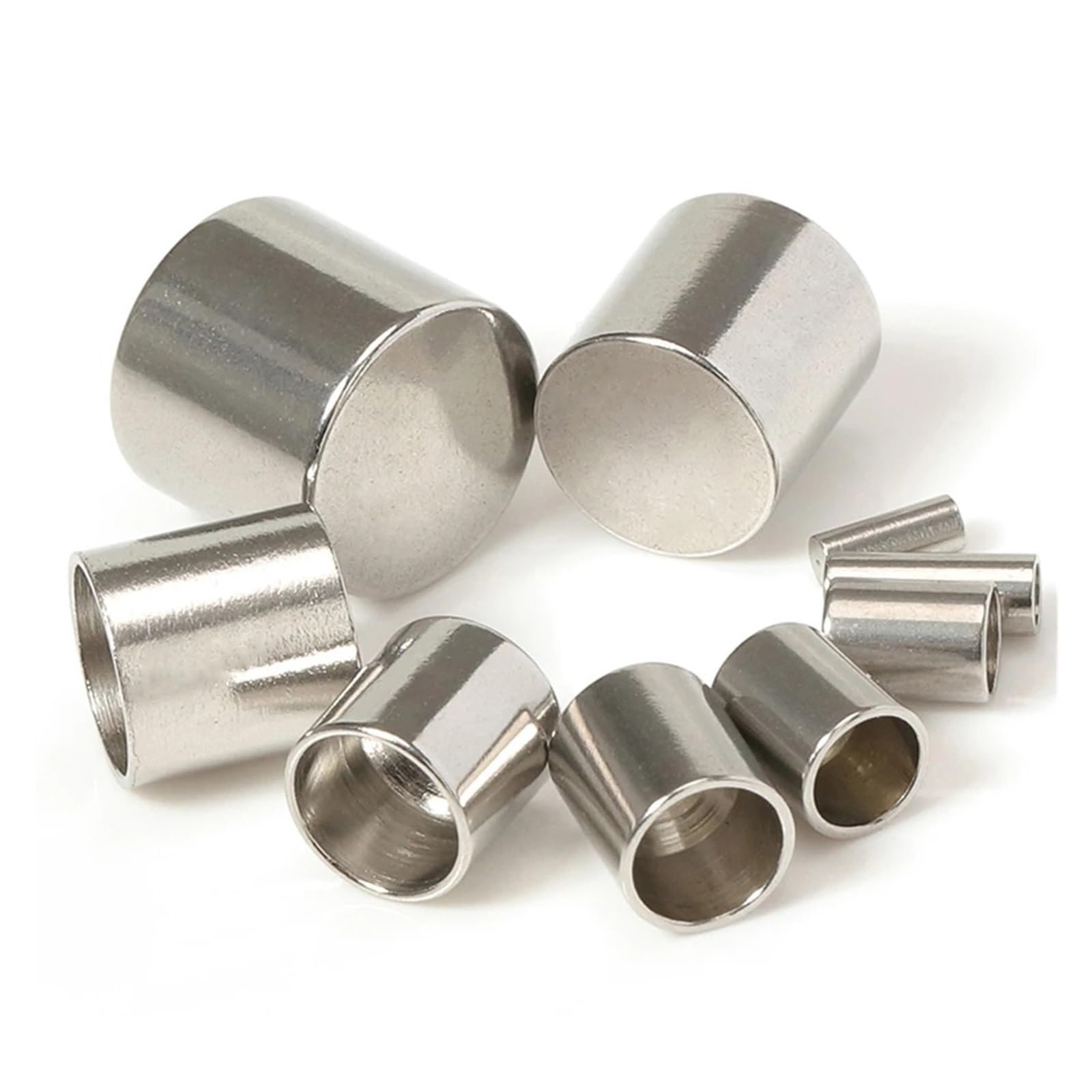 WEKONUMEX Rope Stoppers, Rope Stoppers 20pcs Stainless Steel End Caps Gold&Steel Hole 2-10mm for Laces Jewelry DIY(Steel Color-flat,Hole 3.0mm)