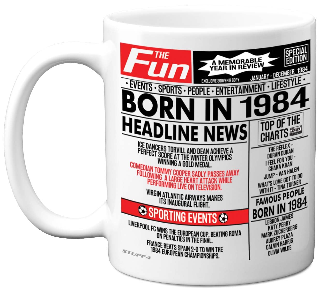 Stuff4 41st Birthday Mug Gift for Men Women - Born in 1984 Newspaper - Happy 41 Birthday Gifts for Mum Dad Uncle Aunt Vintage Retro Back in 1984 Age Forty-One Bday, 11oz Ceramic Coffee Mugs