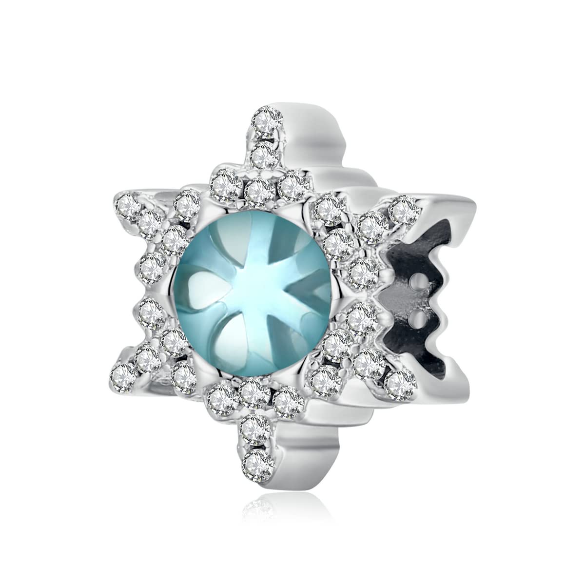 Bracciale da Donna con ciondoli a Forma di Fiocco di Neve in Pietra di Luna in Argento Sterling 925 con Perline a Cuore