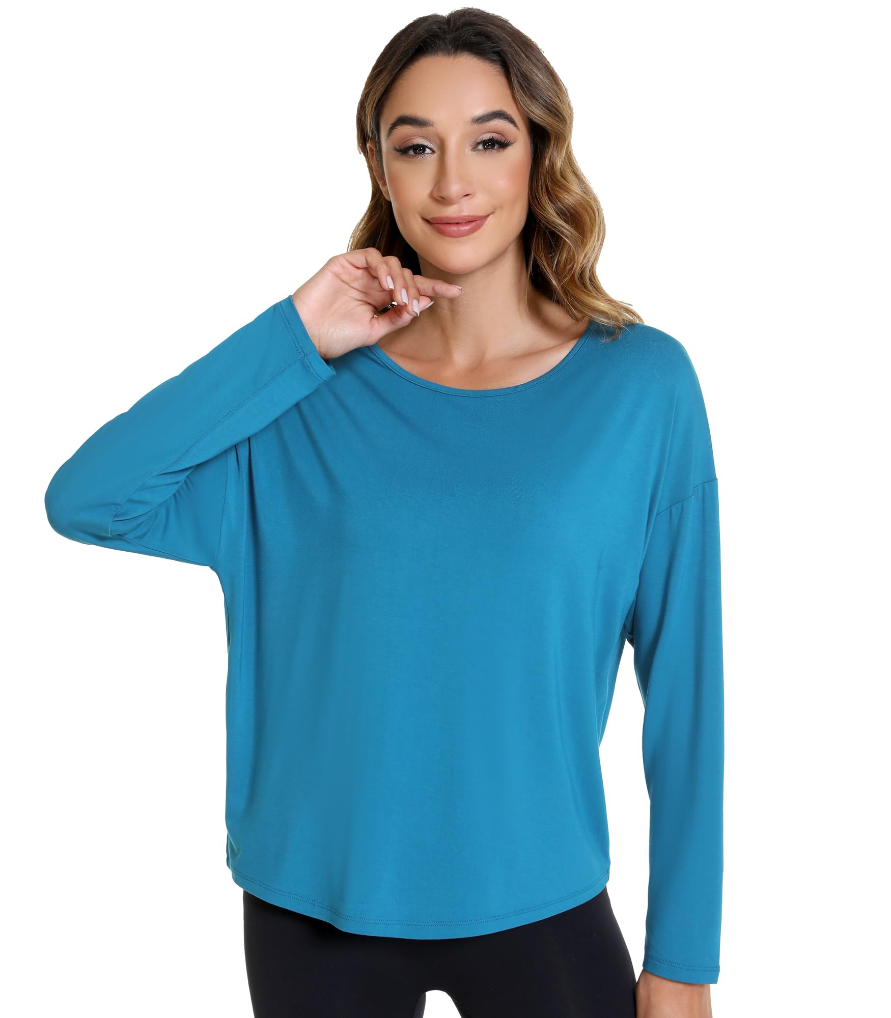 WiWi Women's Long Sleeve Shirts Pullover Tops Base Layer Slim Fit Viscose from Bamboo Tunic S-XXL