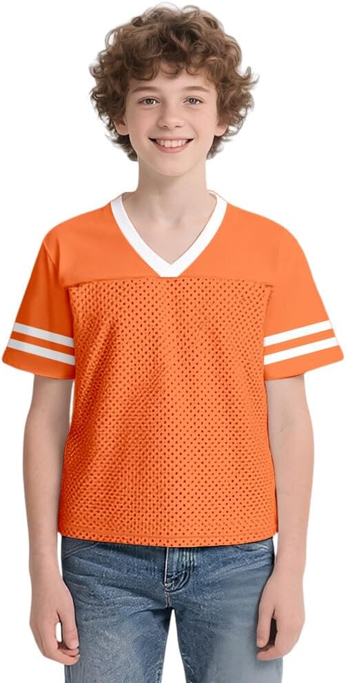 Boys Football Jersey Blank Mesh Hip Hop Short Sleeve Shirt Girls Plain Practice Sport Uniform Gift for Youth S~XL