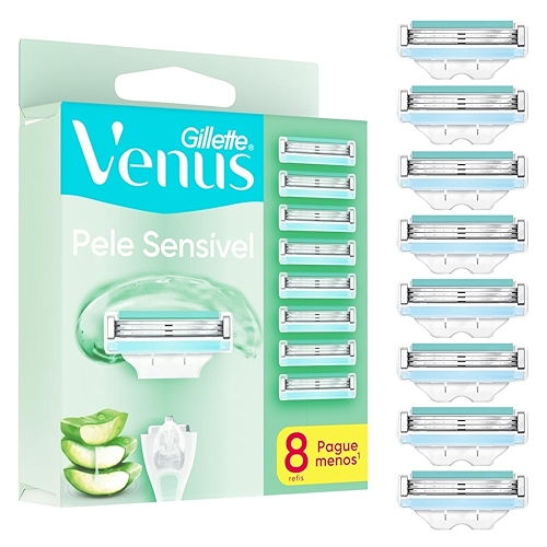 Gillette Venus Pele Sensível Carga para Aparelho de Depilar com Aloe Vera, 8 uds Gillette Venus Pele Sensível Carga para Aparelho de Depilar com Aloe Vera, 8 uds