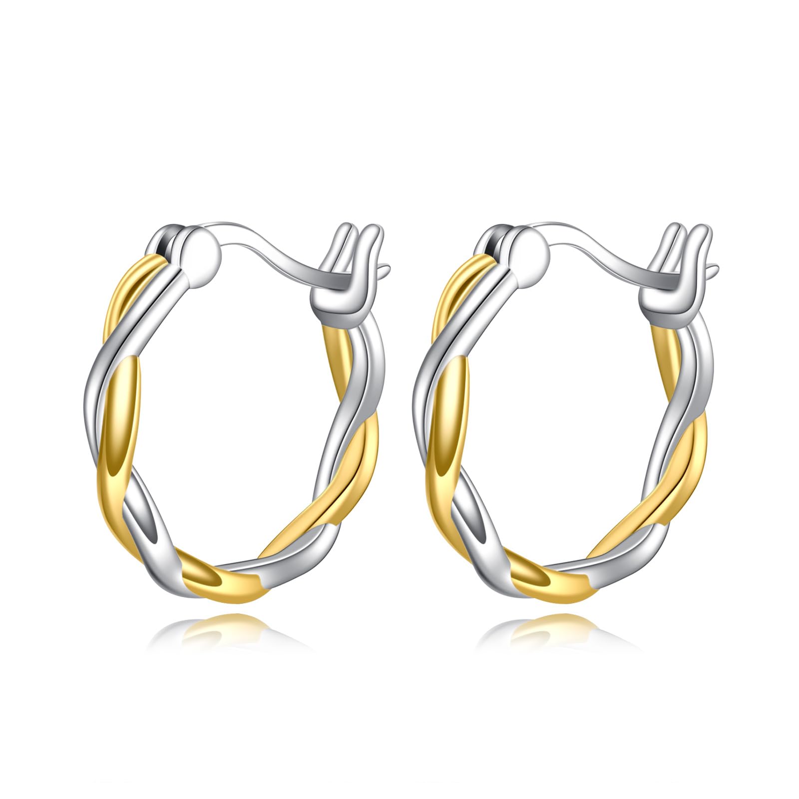 AXELUNA Zweifarbige Ohrringe 925 Sterling Silber aus gemischtem Metall 18K Gold und Silber gedrehte Ohrringe Zweifarbiger Schmuck für Frauen Mom