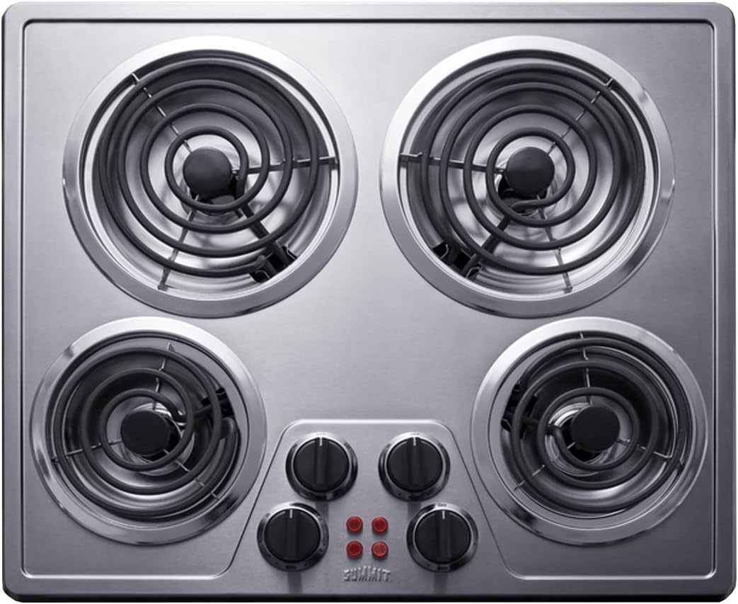 Amazon.com: Summit CR4SS24 24-inch Wide 240V 4-Burner Coil Electric Cooktop,  Stainless-Steel Surface, Easy to Clean, Four Coil Burners Total 6000 Watts,  Push-to-turn Solid Knobs, with Indicator Lights : Appliances