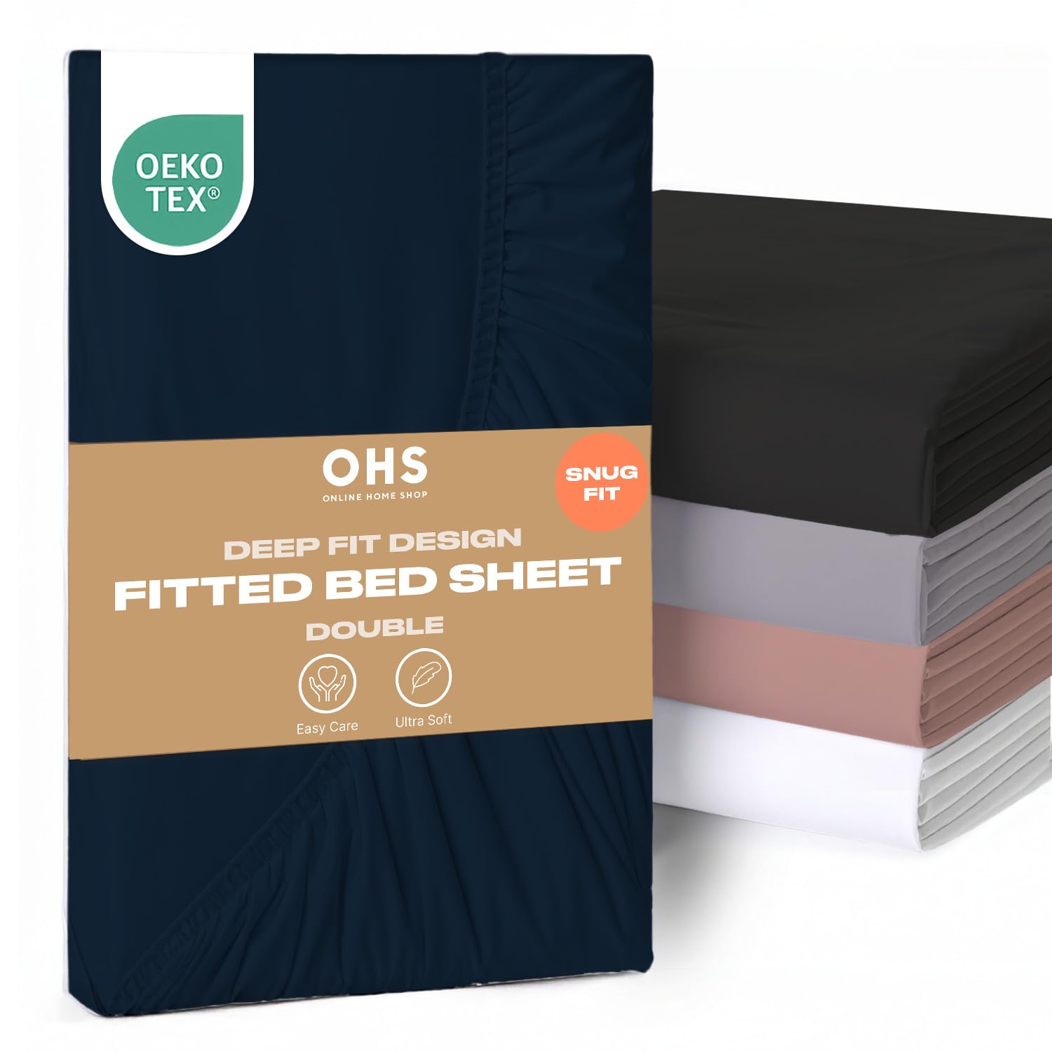 Brentfords Deep Fitted Sheets Double Bed, Easy Care Soft Microfibre Fabric Deep Pocket 30cm Double Bed Sheet Shrinkage and Fade Resistant Bed Linen Bottom Sheets, 137 x 190cm