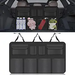 Organizador de Porta Malas Carro, 86 * 47cm, Acessório de Carro para Pendurar No Banco Traseiro, Grande Capacidade, 8 Bolsas de Armazenamento, Preto, Organizador de Porta-malas