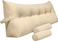 Vista 20 de Almohada triangular de lectura para reposo en cama, cojín bolster grande para cabecero, respaldo, almohada de cuña con dos almohadas enrollables