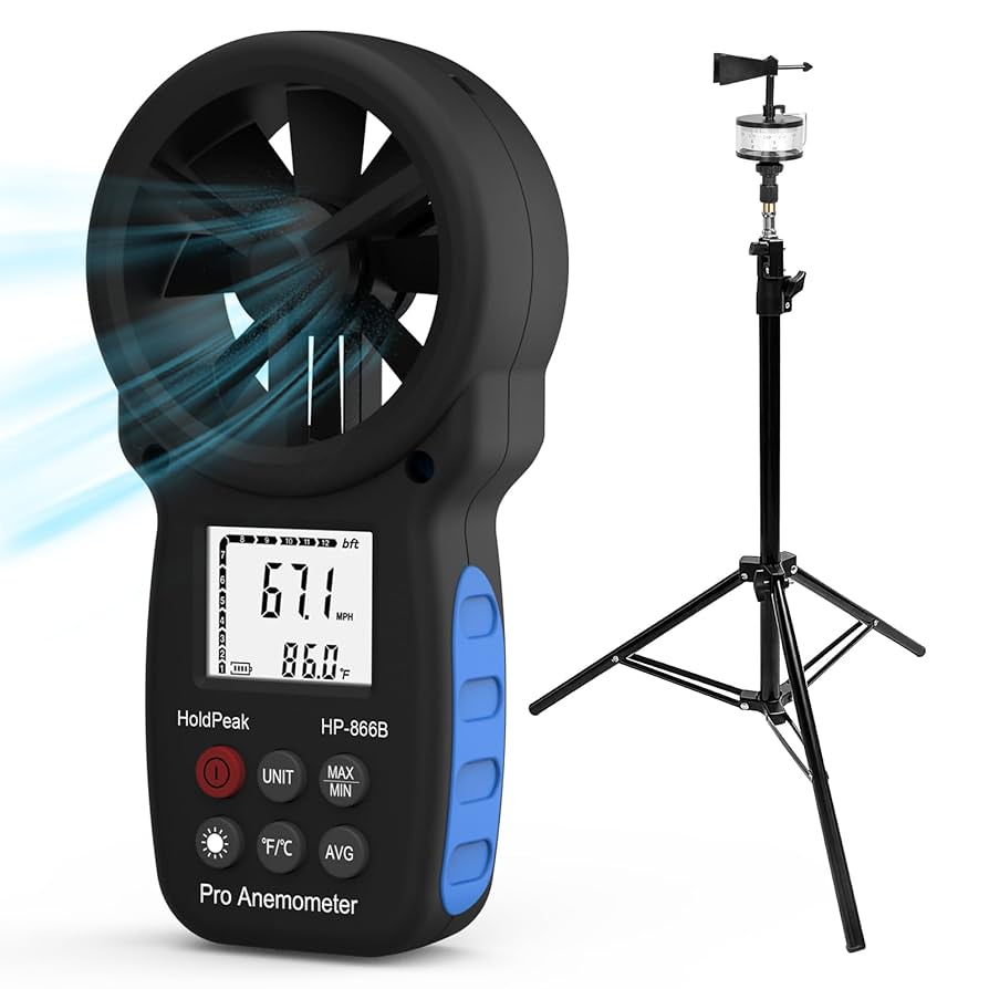 WapoRich RQ-100WM Digital Anemometer Barometer Handheld Wind Speed Meter Measure Humidity/Altitude/Barometric/Windchill/Air Temperature For Sailing Windsurfing HAVC