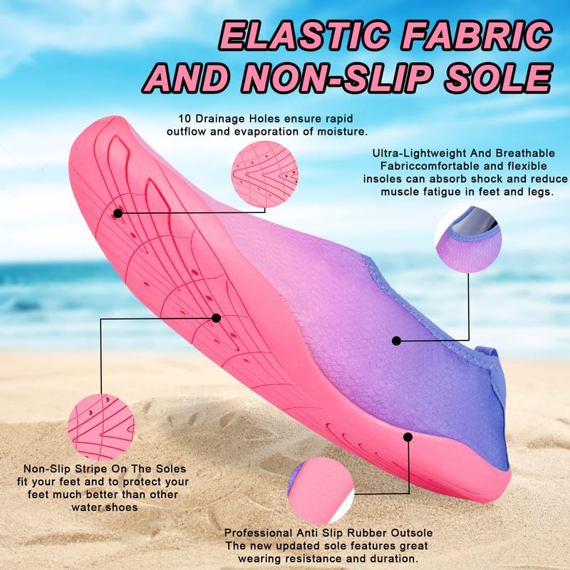 RooRuns Water Shoes for Men and Women, Slip-on Barefoot Beach Swim Shoes Quick-Dry Aqua Lightweight Breathable Shoes Socks for Pool Surf Yoga Water Aerobics Fishing Pool Beach2