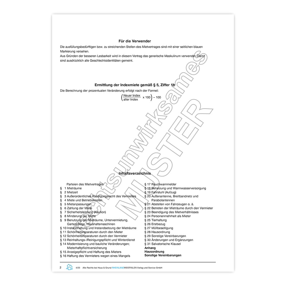 Haus & Grund Wohnraum-Mietvertrag A4 + ein Abnahme-/Uebergabe-Protokoll