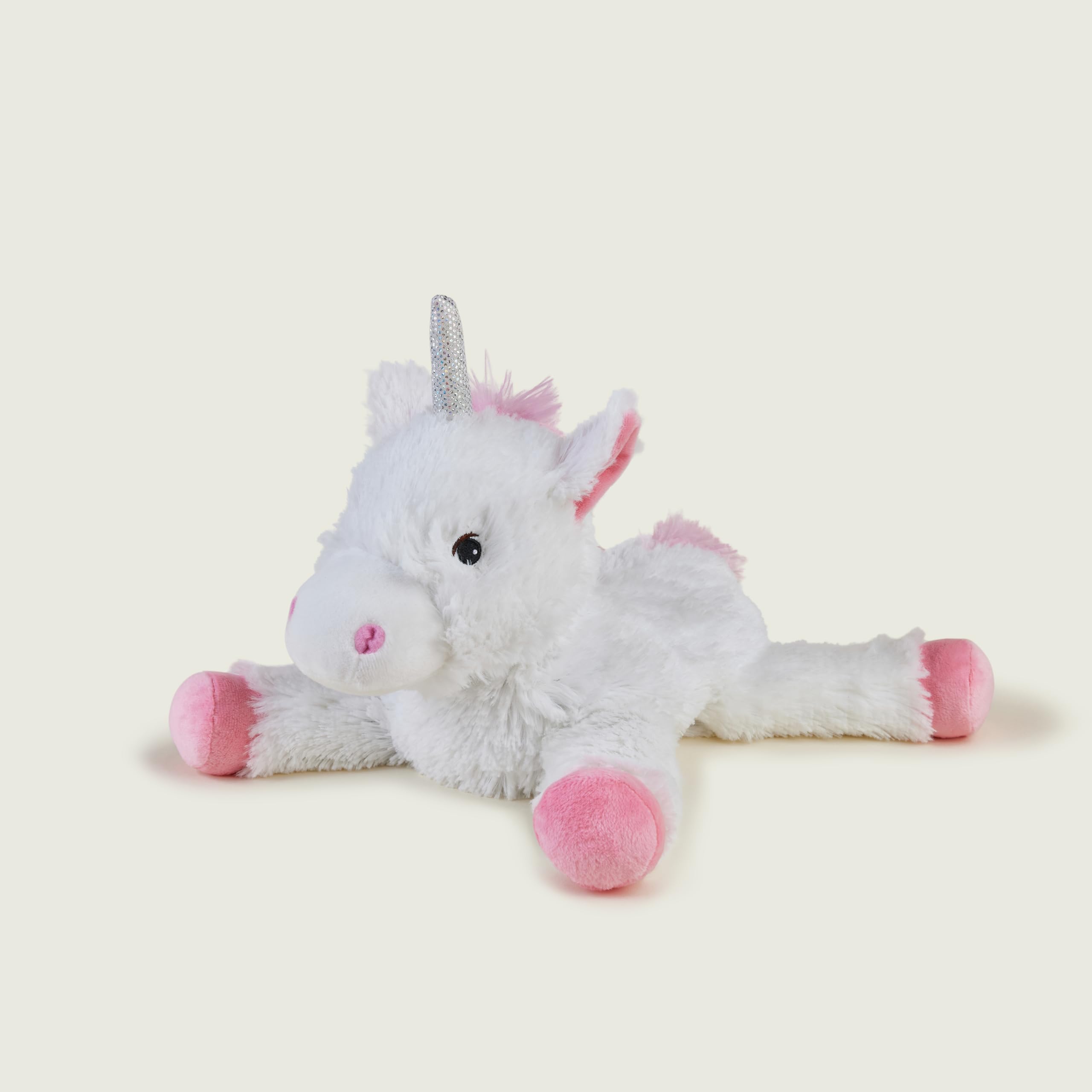 warmies Liegendes Einhorn, Groß, Vollständig mikrowellengeeignet und beschwertes Kuscheltier, Zum Kühlen im Gefrierschrank oder Erhitzen in der Mikrowelle, Weiches Heizkissen