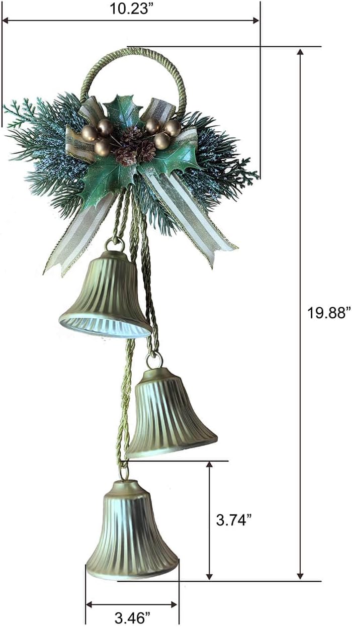 Christmas Bells Gold Decorations Hanging - Rustic Xmas Bells Cow Decor Decorative Vintage Antique Crafts for Front Door Porch Wreath Mantle Greenery Farmhouse Garland Stair Rail Holiday, 3pcs