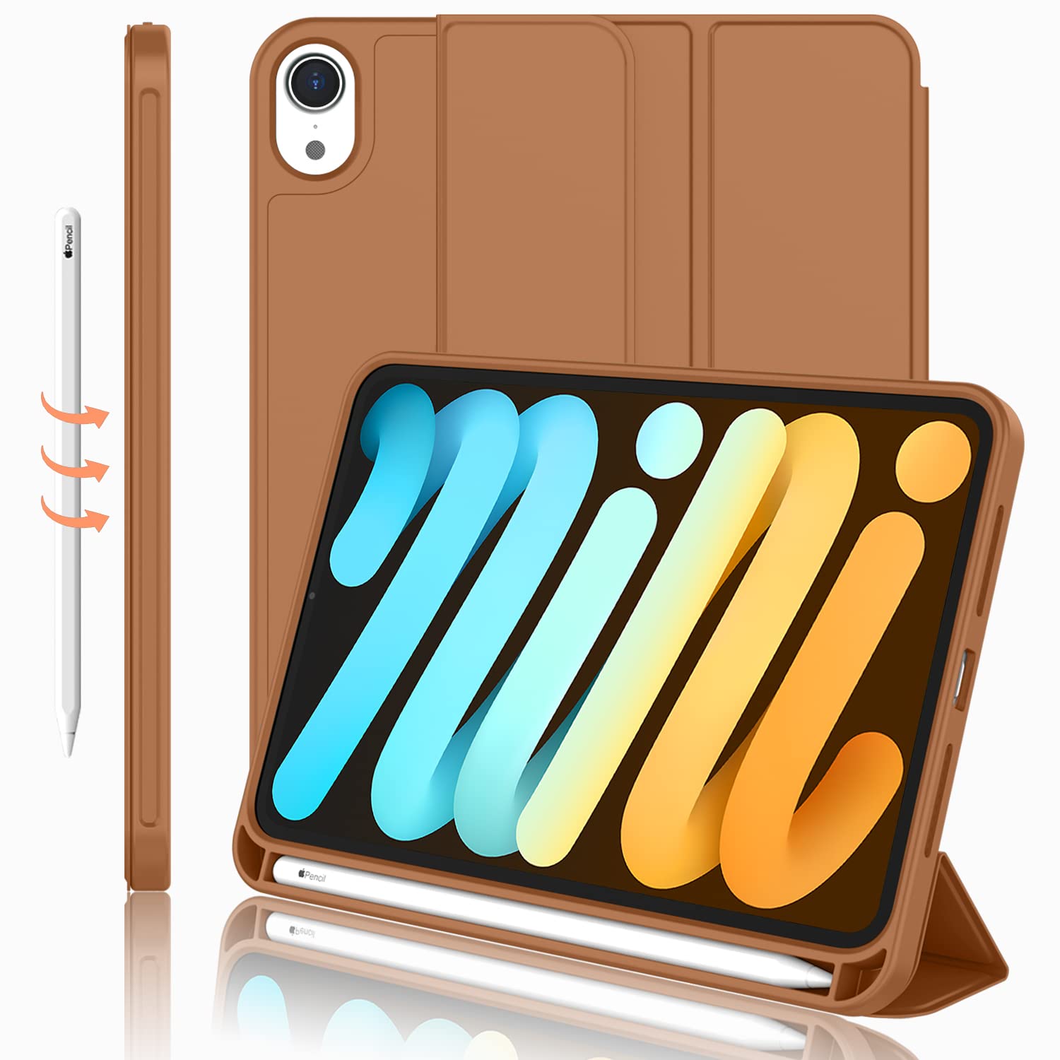 iMieet iPad mini 7 Case 2024 (A17 Pro), iPad mini 6 Case (8.3-Inch,2021 Model), iPad mini 7th/6th Generation Case with Pencil Holder, Trifold Stand