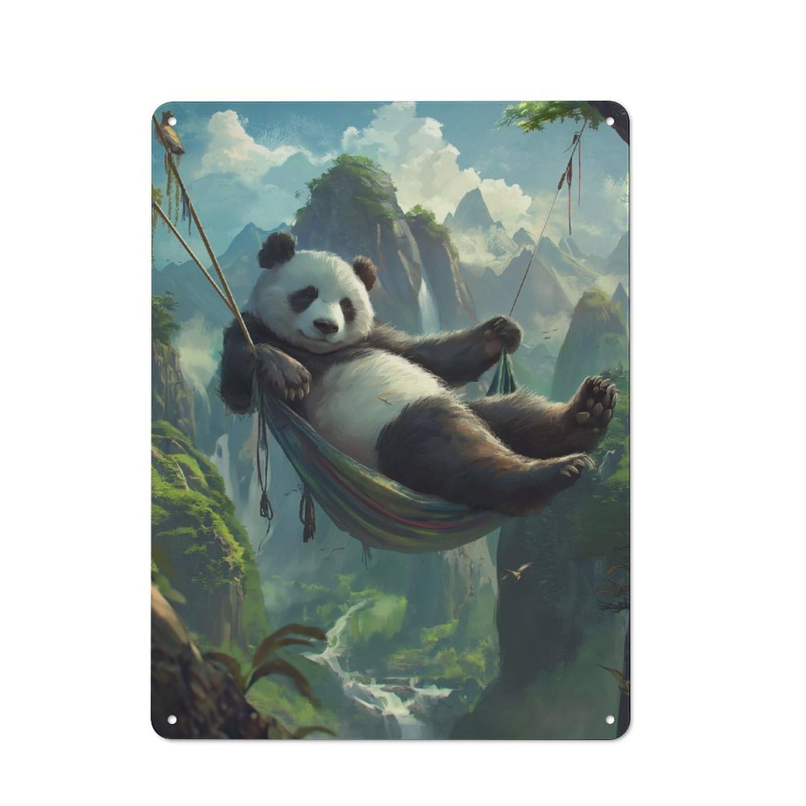 Junmoney Panda Hammock Mountains Bistro Style Tin Wall Sign 40X30cm, Shop Wall Decor For Takeaway, Bar, Kitchen Or Counter Area