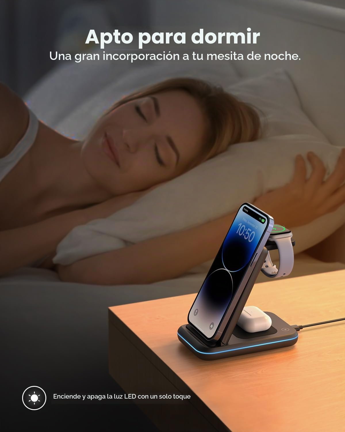 JoyGeek Cargador Inalámbrica, Plegable 3 en 1 Base Cargador para i Phone 17/16/15/14/13/12/Plus/Pro MAX, Estación de Carga para AppleWatch Ultra-2, Rapida Wireless Charger para AirPods 4/Pro/3/2-Negro