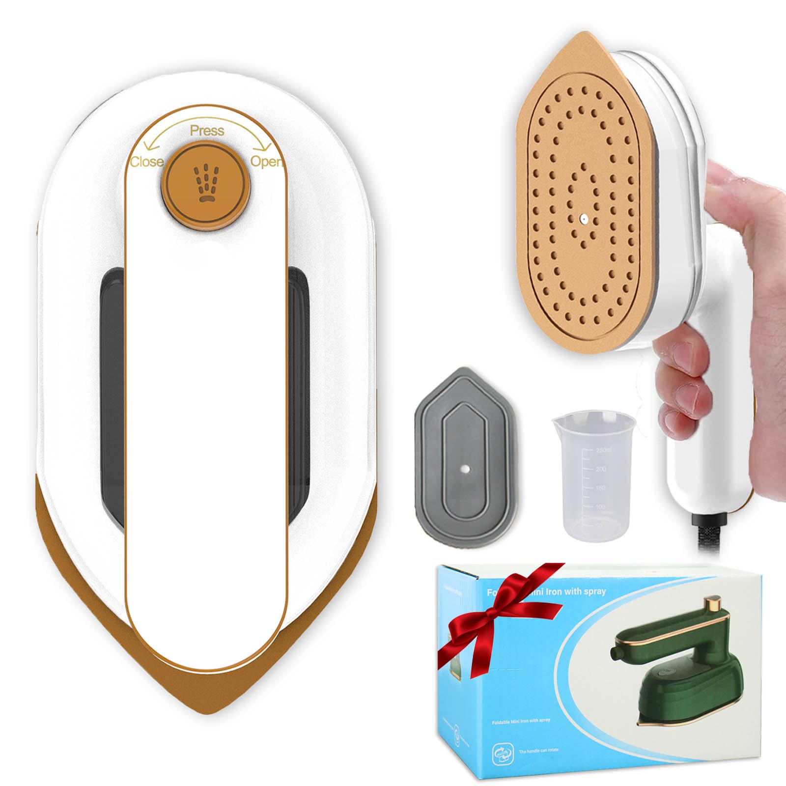 Mini Handbügeleisen, 2 in 1 180°Schwenkbar Faltbares Tragbarer Reisebügeleisen für Bekleidung, Steamer Dampfglätter für Familie, Reise, Hotel, RV, Dienstreise Machen, College, White