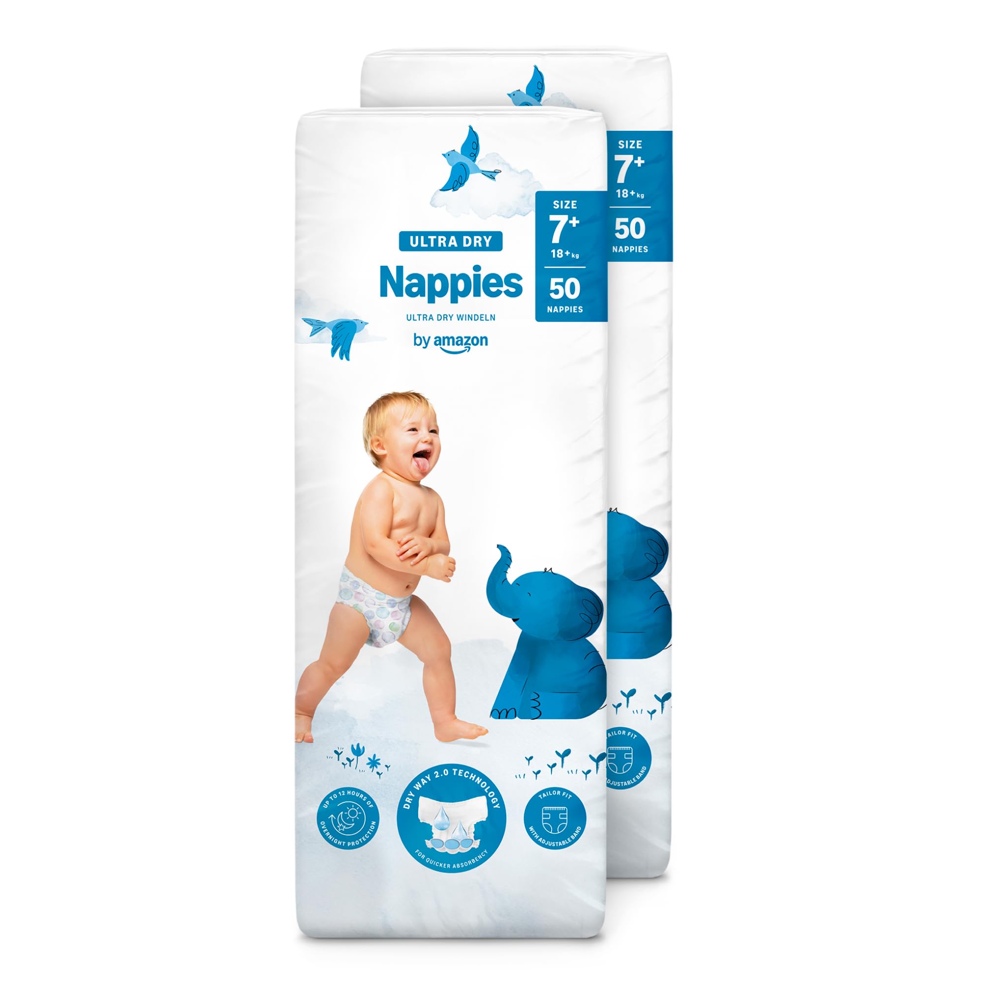 by Amazon - 100 Ultra Dry Nappies - Taglia 7+ (oltre 18kg) (Stesso Prodotto Commercializzato in Precedenza con il Marchio Mama Bear)