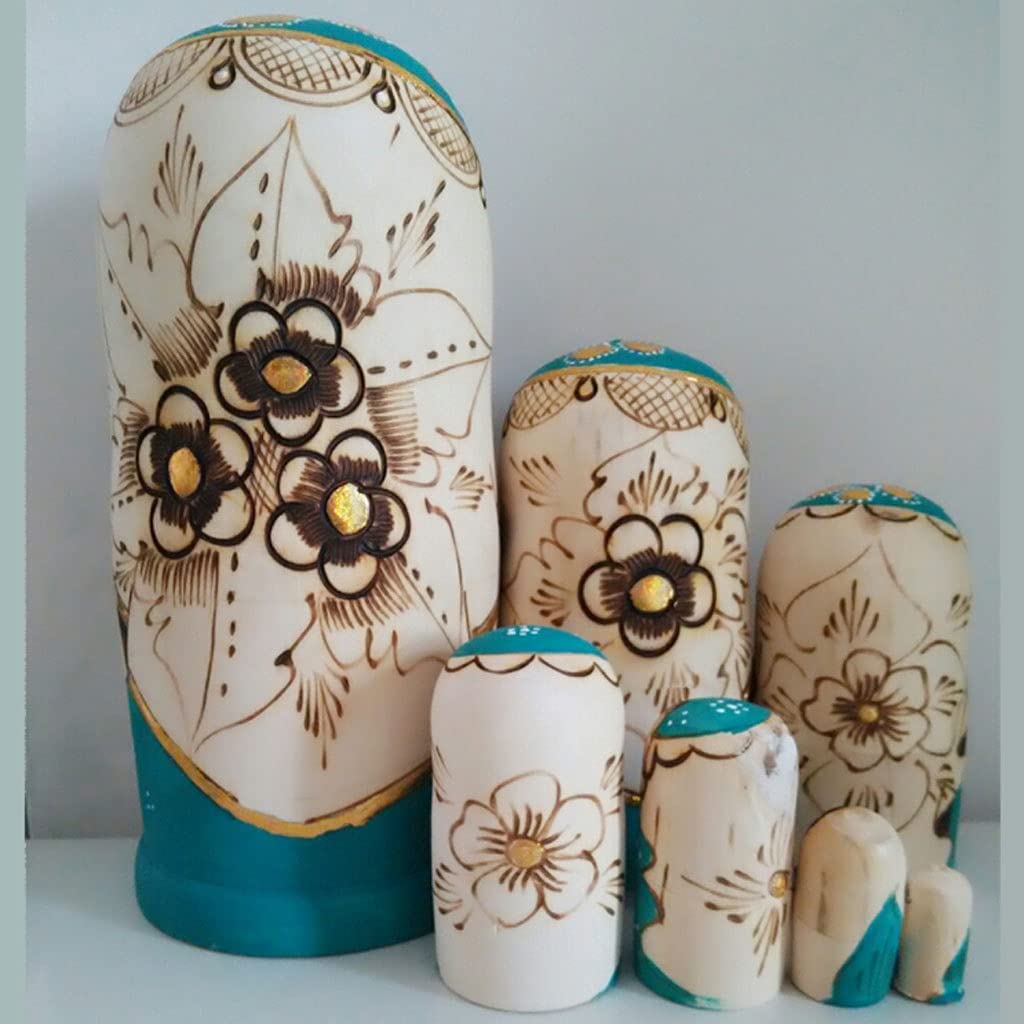 Matrioszka 7 stks Russische Nesting Poppen Leuke Blauwe Trui Vlecht Meisje Houten Matroesjka Stapelen Geneste Set Handgemaakte Collectible Speelgoed zabawny prezent