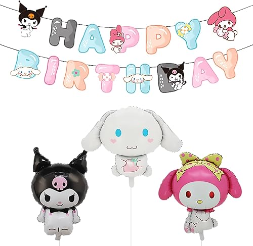 4 decoraciones de cumpleaños, incluye 1 pancarta de cumpleaños, 3 globos de película de aluminio para fiestas temáticas de cumpleaños