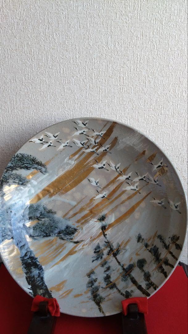 平安麦波　山本雄次　麦波　大皿　飾り皿　鶴　京焼　清水焼 平安麦波山本雄次麦波大皿飾り皿鶴京焼清水焼