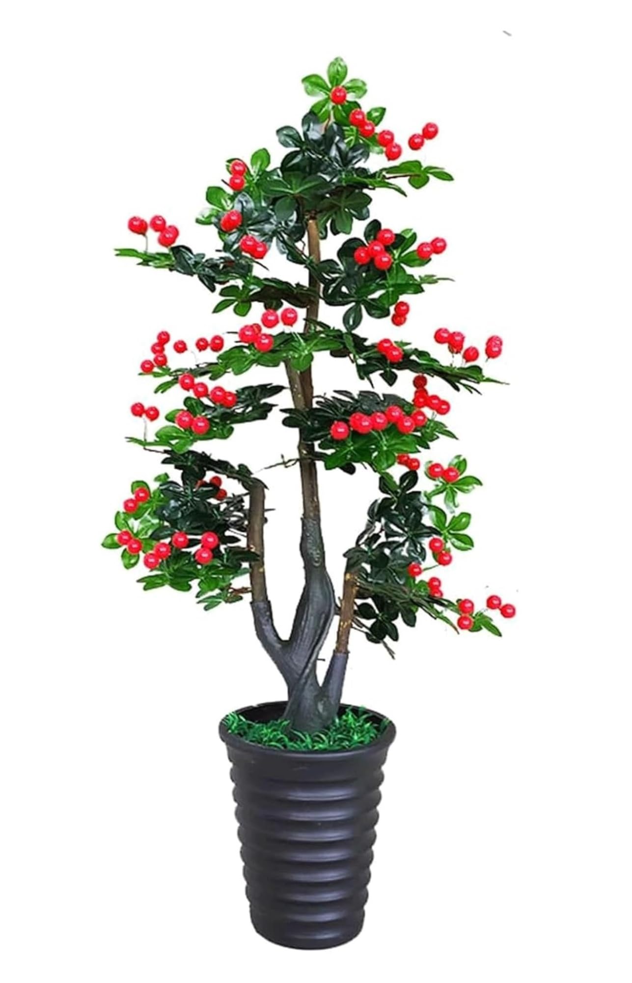 SWENEEN Indoor Artificial Trees 4.2Ft Artificial Cherry Fruit Tree Floor-To-Ceiling Fake Tree For Indoor Outdoor Artificial Plant Decor Artificial Tree,