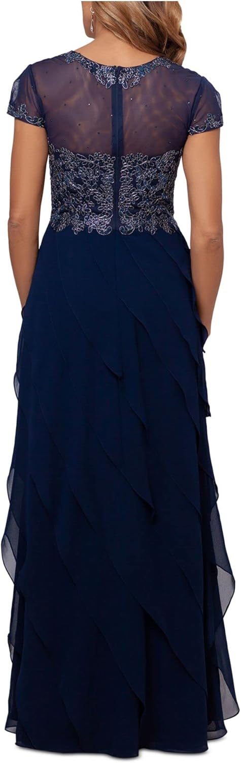 Xscape Womens Chiffon Embellished Evening Dress
