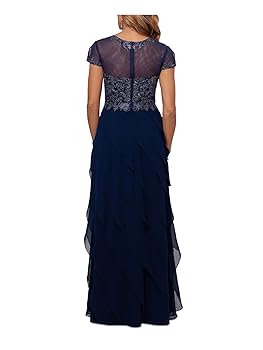 Amazon.com: Xscape Long Cap Sleeve Tiered Gown with