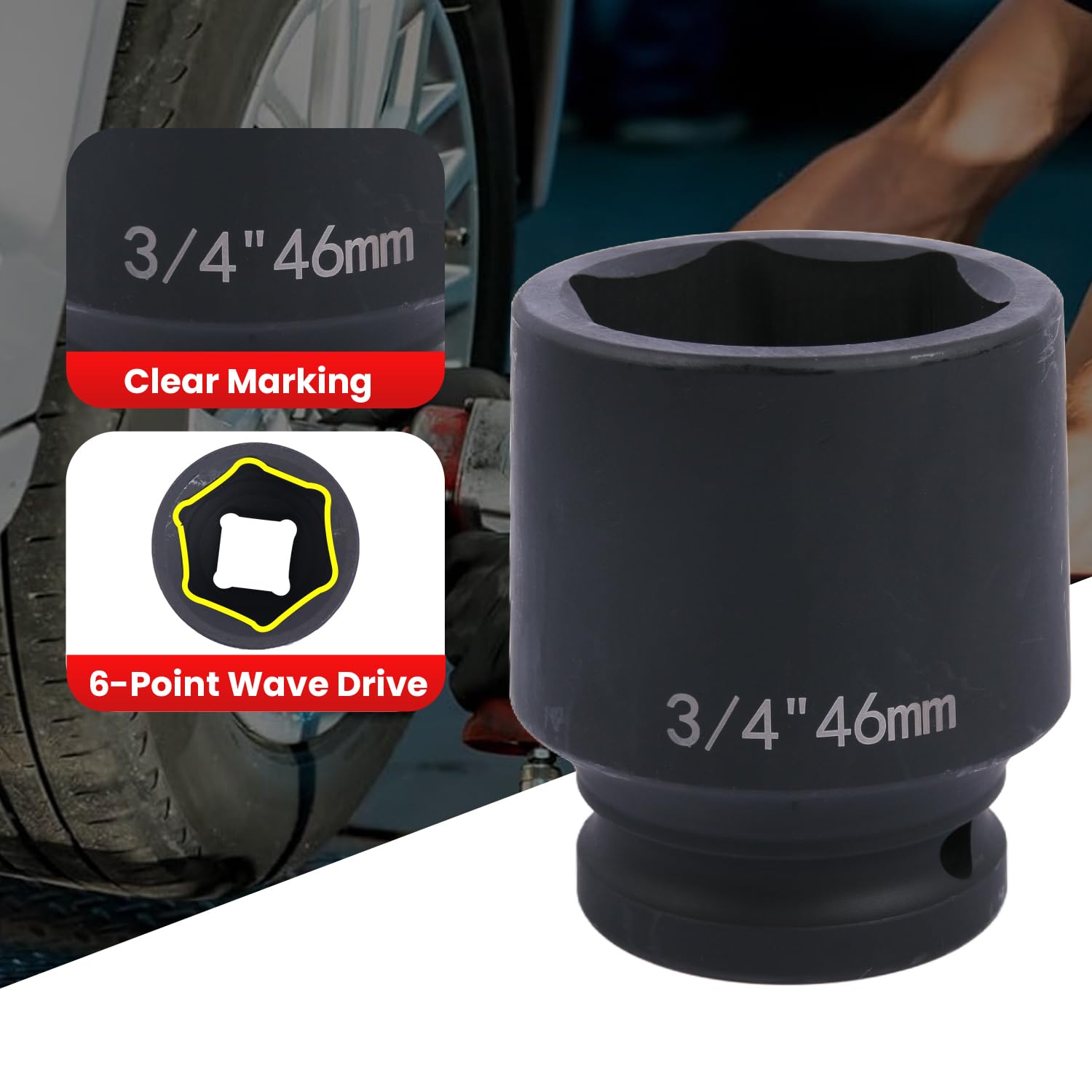 Deep 6-Point Impact Socket 3/4" Drive 46mm,Chrome Molybdenum Steel, Anti-Rust Metric Hex Socket for Car Repairs and Impact Wrench - Image 3